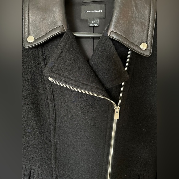 Club Monaco Reeta Women’s Wool & Italian Leather Long Moto Biker Coat Size Small - Picture 4 of 5